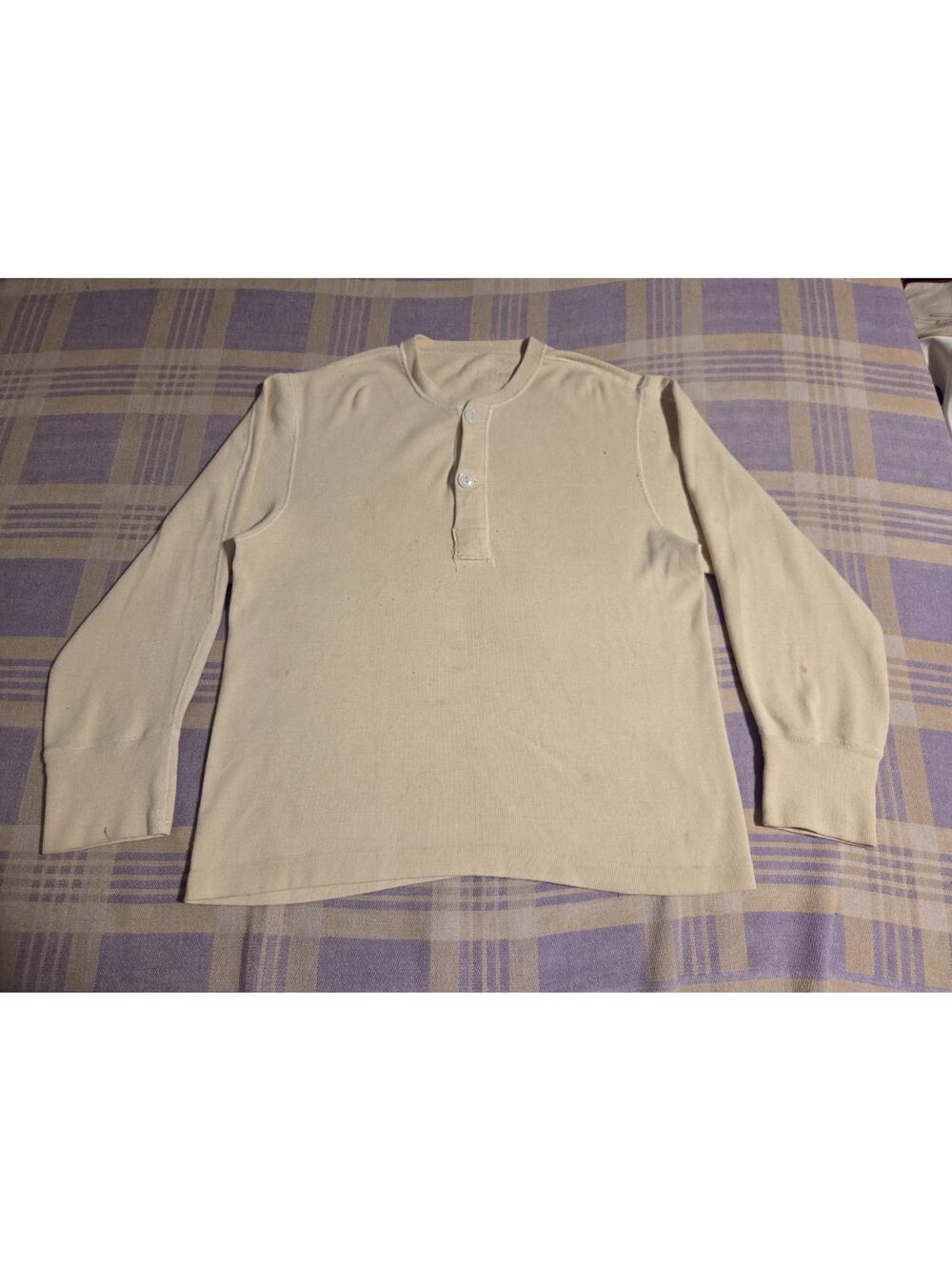 Vintage 70s Army Thermal Long Sleeve Shirt Thick Heavyweight Military Undershirt